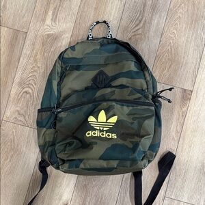 Kids Adidas Green Camo Backpack with Yellow Logo